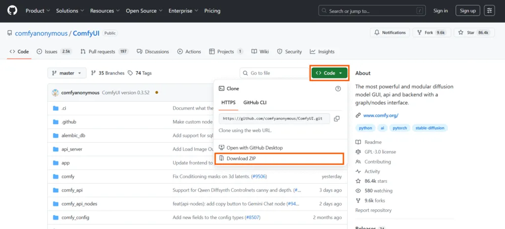 github link of comfyui