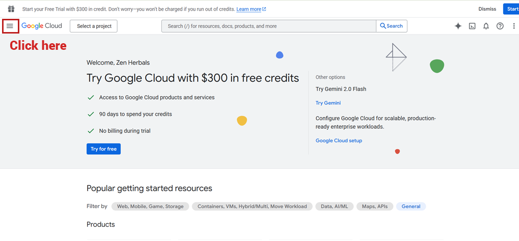 google cloud hamburger menu